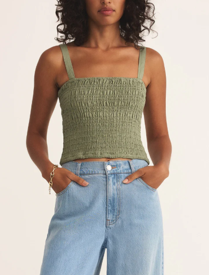 Amelie Linen Top - Avocado