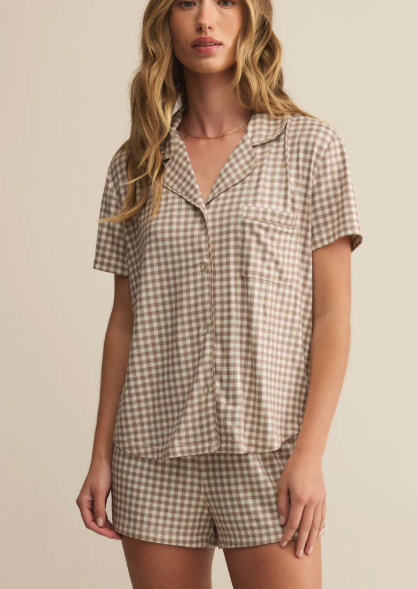Amy Gingham Top - Iced Coffee