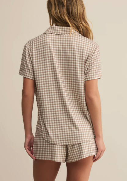 Amy Gingham Top - Iced Coffee