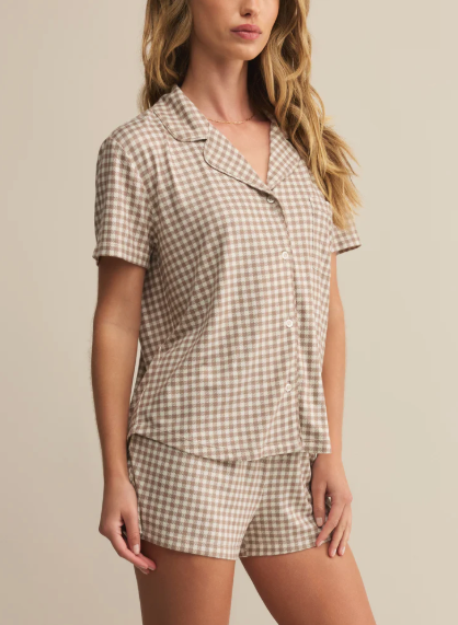 Amy Gingham Top - Iced Coffee