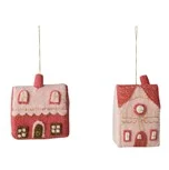 Pink + Red Felt House Ornament