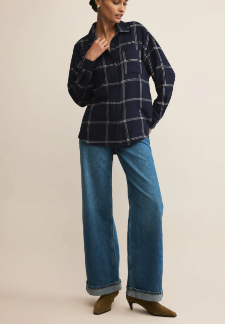 River Plaid Button Up - Blue Sapphire