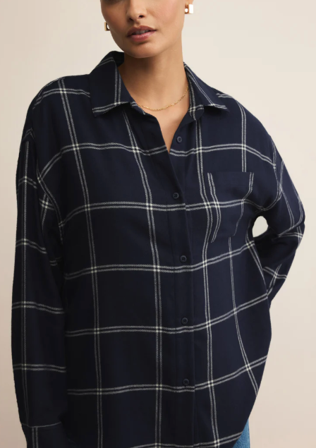 River Plaid Button Up - Blue Sapphire