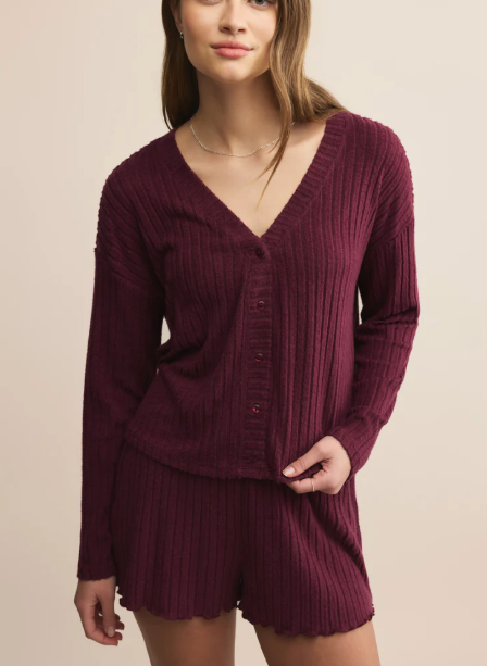 Mara Silky Rib Cardigan - Merlot