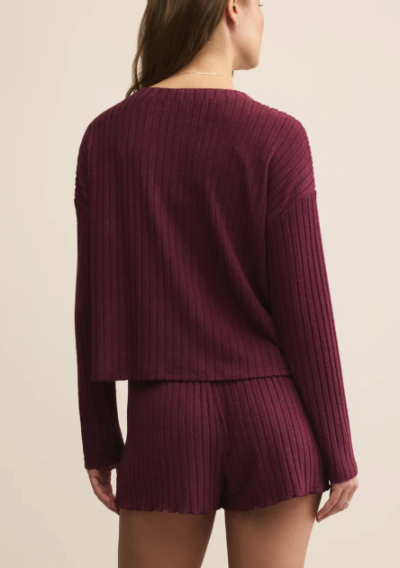 Mara Silky Rib Cardigan - Merlot