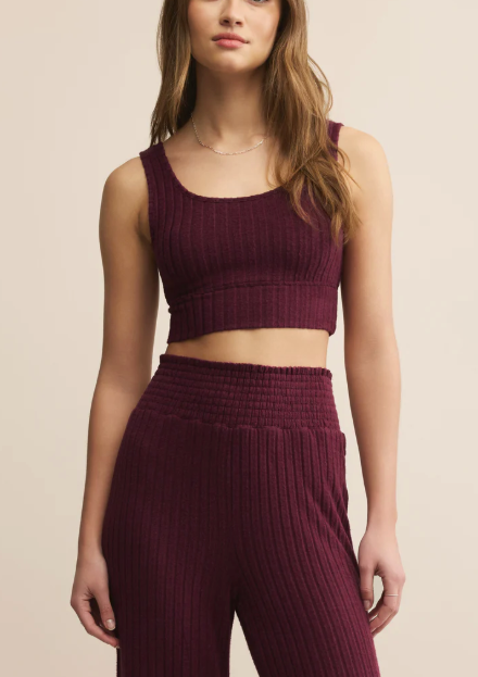 Zoe Silky Rib Tank Bra - Merlot