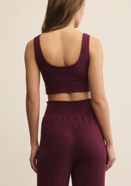 Zoe Silky Rib Tank Bra - Merlot