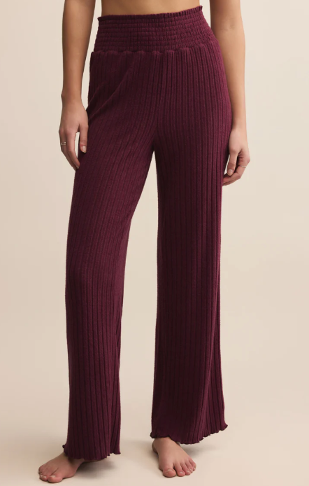 Dawn Silky Rib Smocked Pant - Merlot