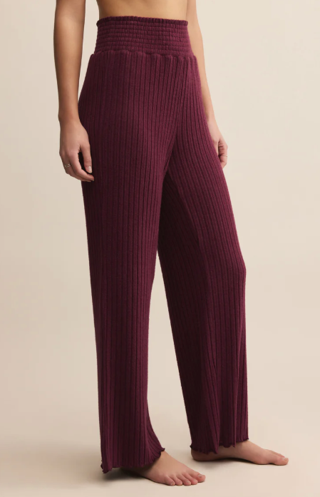 Dawn Silky Rib Smocked Pant - Merlot