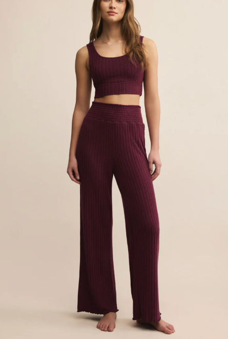 Dawn Silky Rib Smocked Pant - Merlot