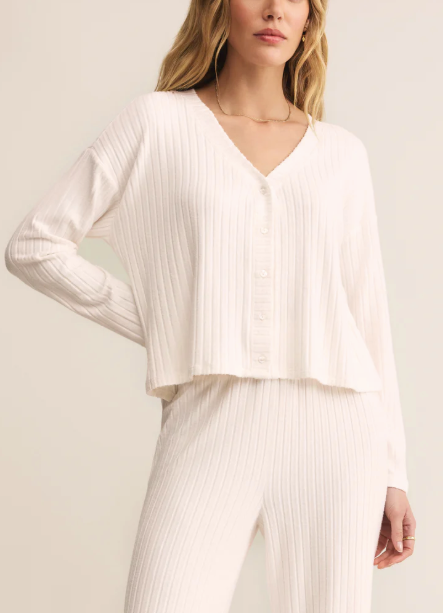 Mara Silky Rib Cardigan - Vanilla Ice