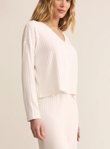 Mara Silky Rib Cardigan - Vanilla Ice