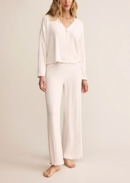 Dawn Silky Rib Smocked Pant - Vanilla Ice