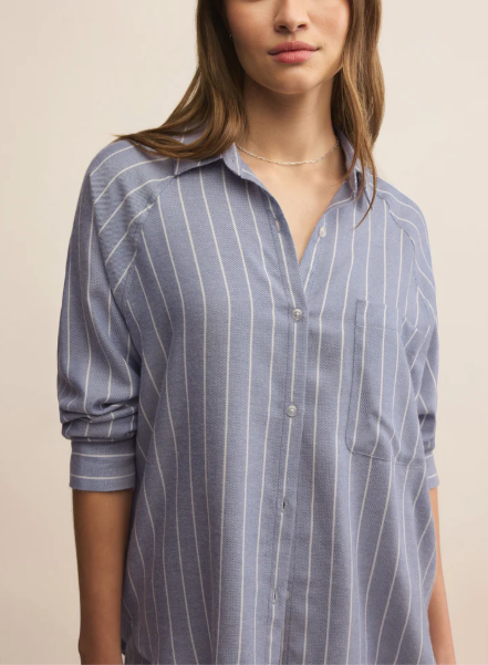 River Plaid Button Up - Blue Velvet