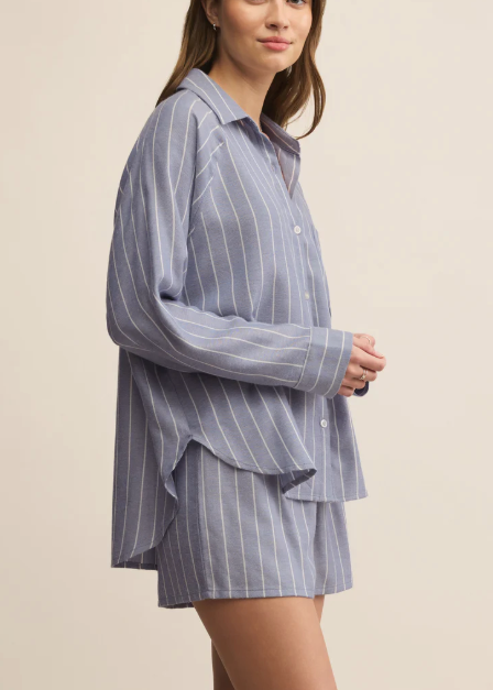 River Plaid Button Up - Blue Velvet
