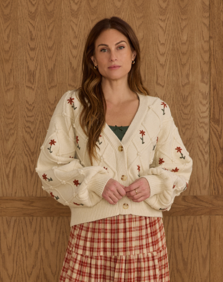Boxy Crop Cardigan - Winter Daisy