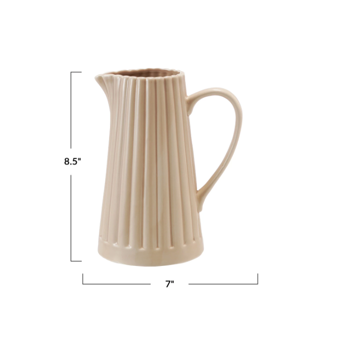 Cream Glazed Ribbed Pitcher