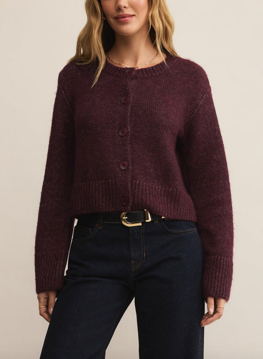 Breen Crop Cardigan - Merlot