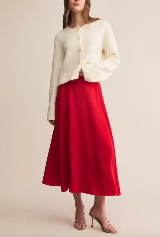 Northpointe Satin Midi Skirt - Festive Red