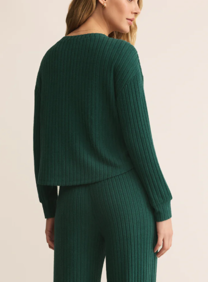 Elfie Rib Long Sleeve Top - Mistletoe