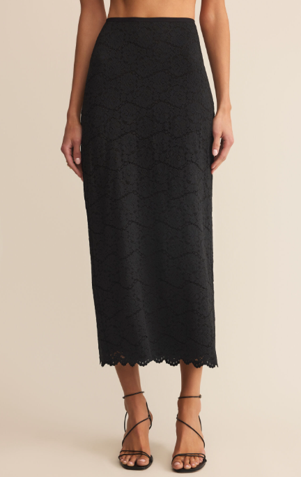 Via Lace Midi Skirt - Black