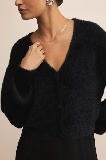Sadira Fluffy Cardigan - Black
