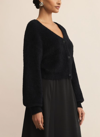 Sadira Fluffy Cardigan - Black
