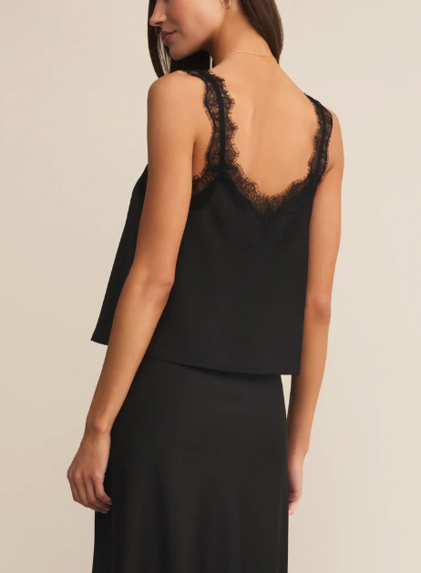 Uma Lace Satin Cami - Black