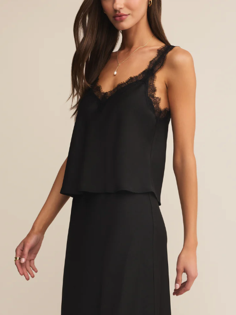 Uma Lace Satin Cami - Black