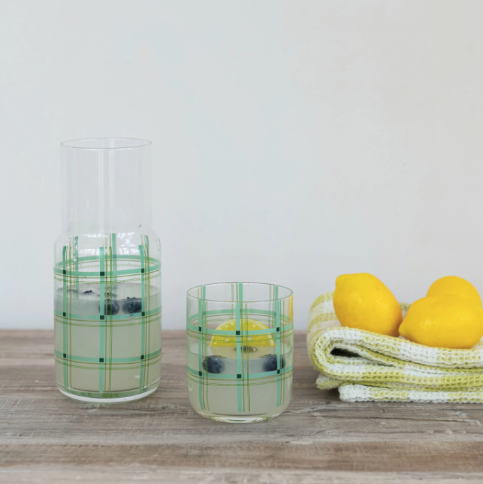 Plaid Glass Carafe Set