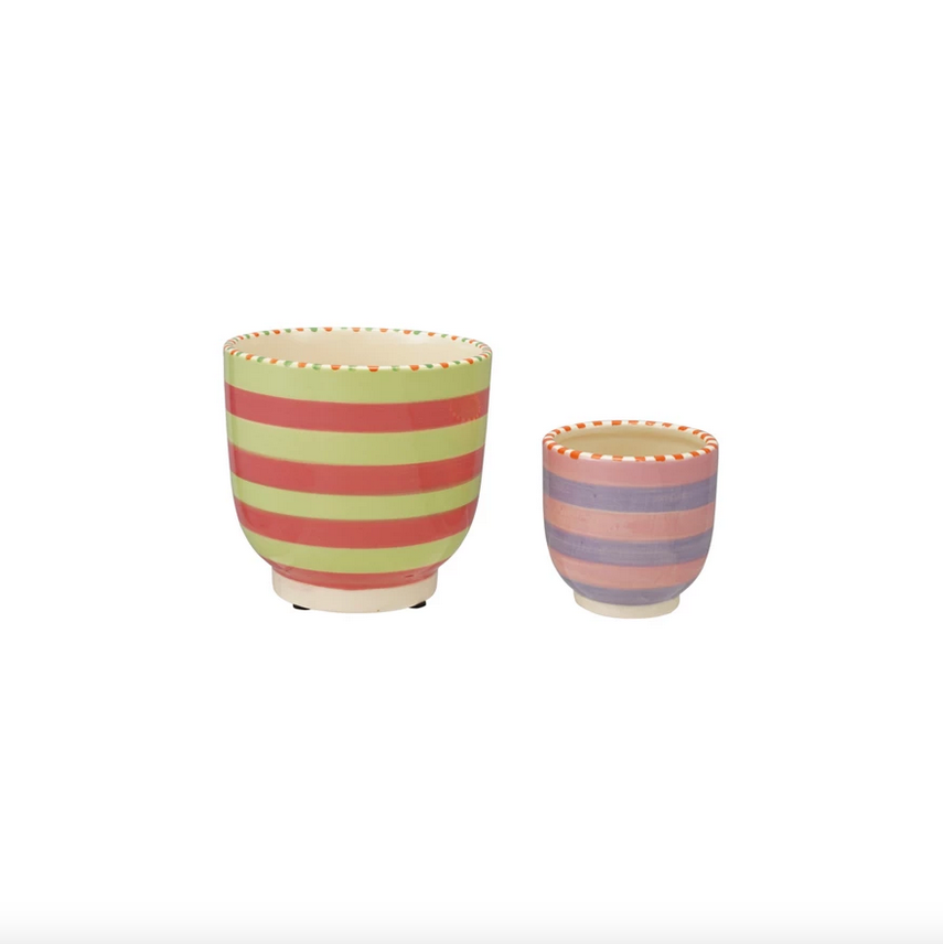 Striped Stoneware Planter