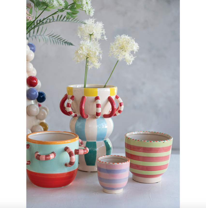 Striped Stoneware Planter