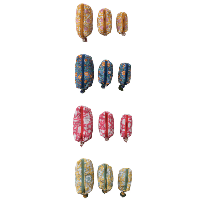 Floral Voile Print Quilted Pouch Set