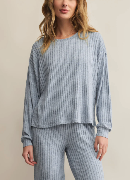 Daydream Rib Long Sleeve Top - Light Denim