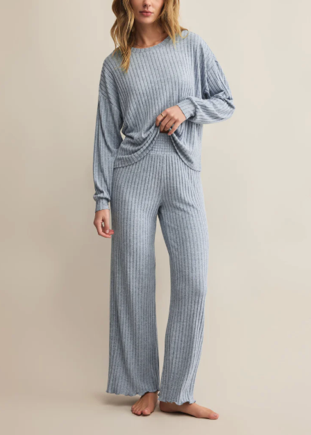 Daydream Rib Long Sleeve Top - Light Denim