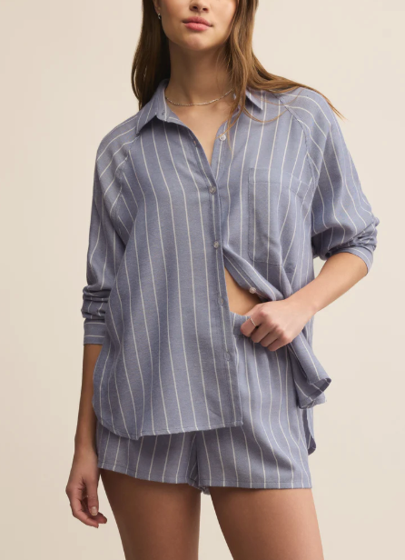 River Plaid Button Up - Blue Velvet