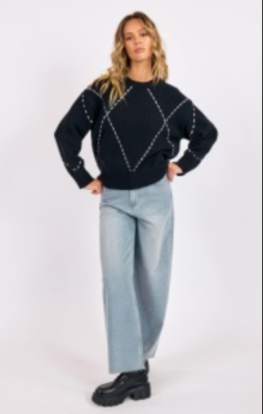 Guest List Contrast Stitch Sweater
