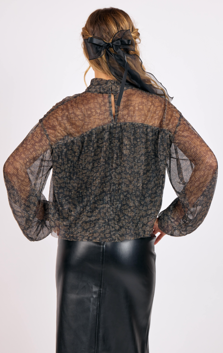 La Soiree Pleated Mesh Keyhole Top