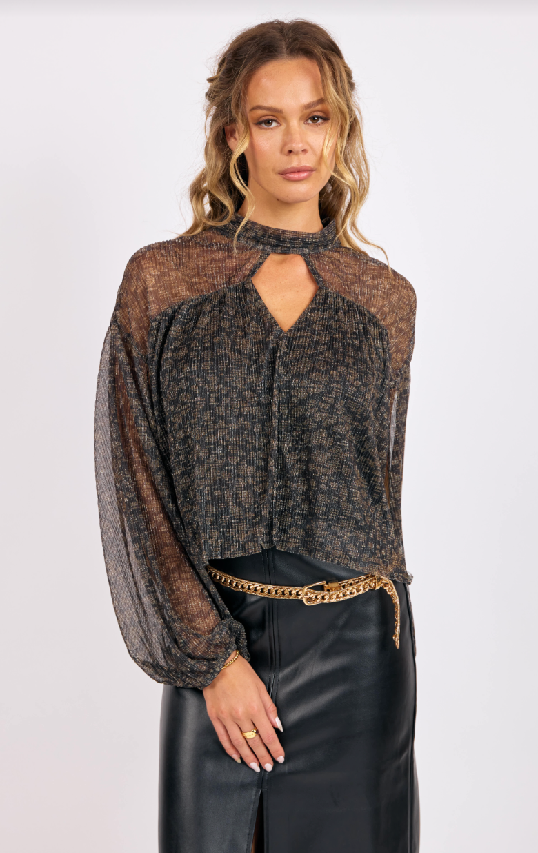 La Soiree Pleated Mesh Keyhole Top