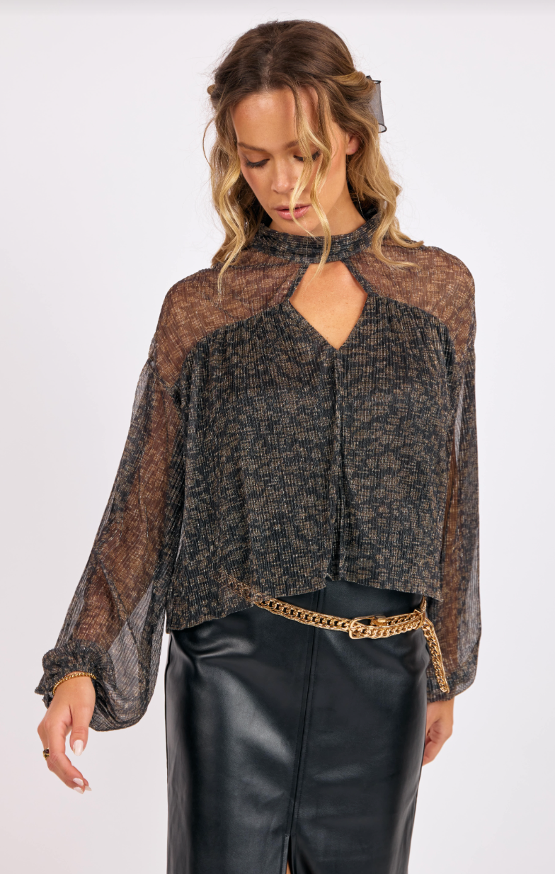 La Soiree Pleated Mesh Keyhole Top