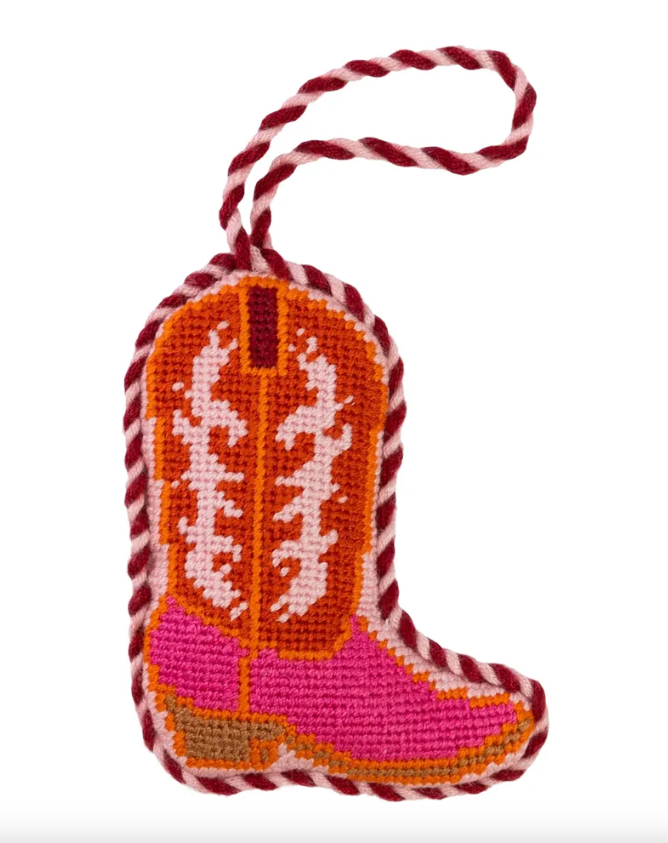 Pink Boot Needlepoint Ornament