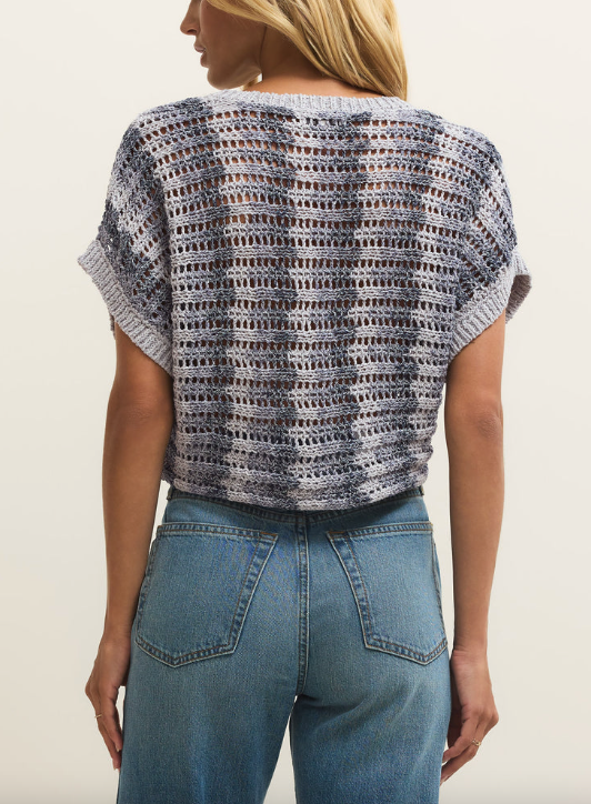 Ballast Crochet Stripe Top - Calypso Blue Indigo
