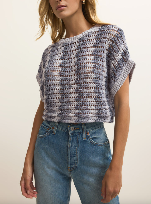 Ballast Crochet Stripe Top - Calypso Blue Indigo