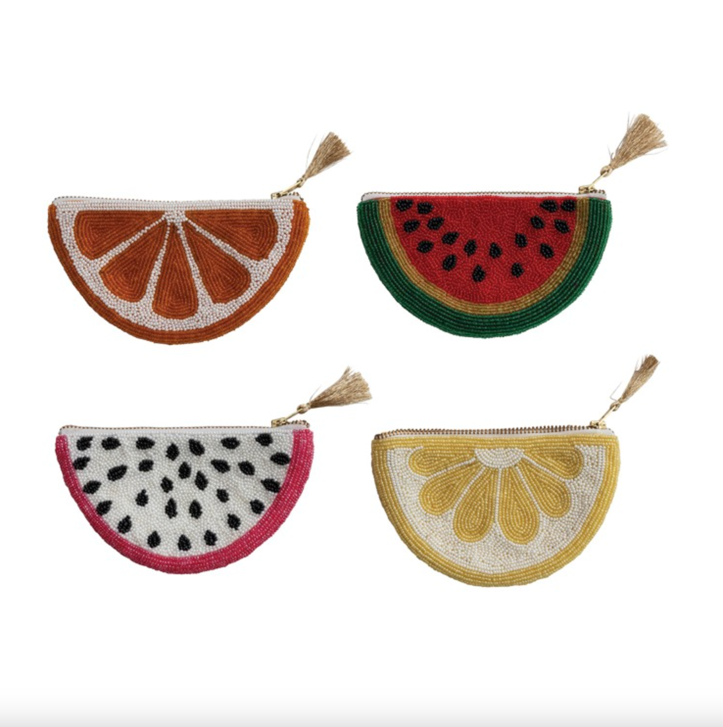 Fruit Slice Shaped Beaded Zip Pouch