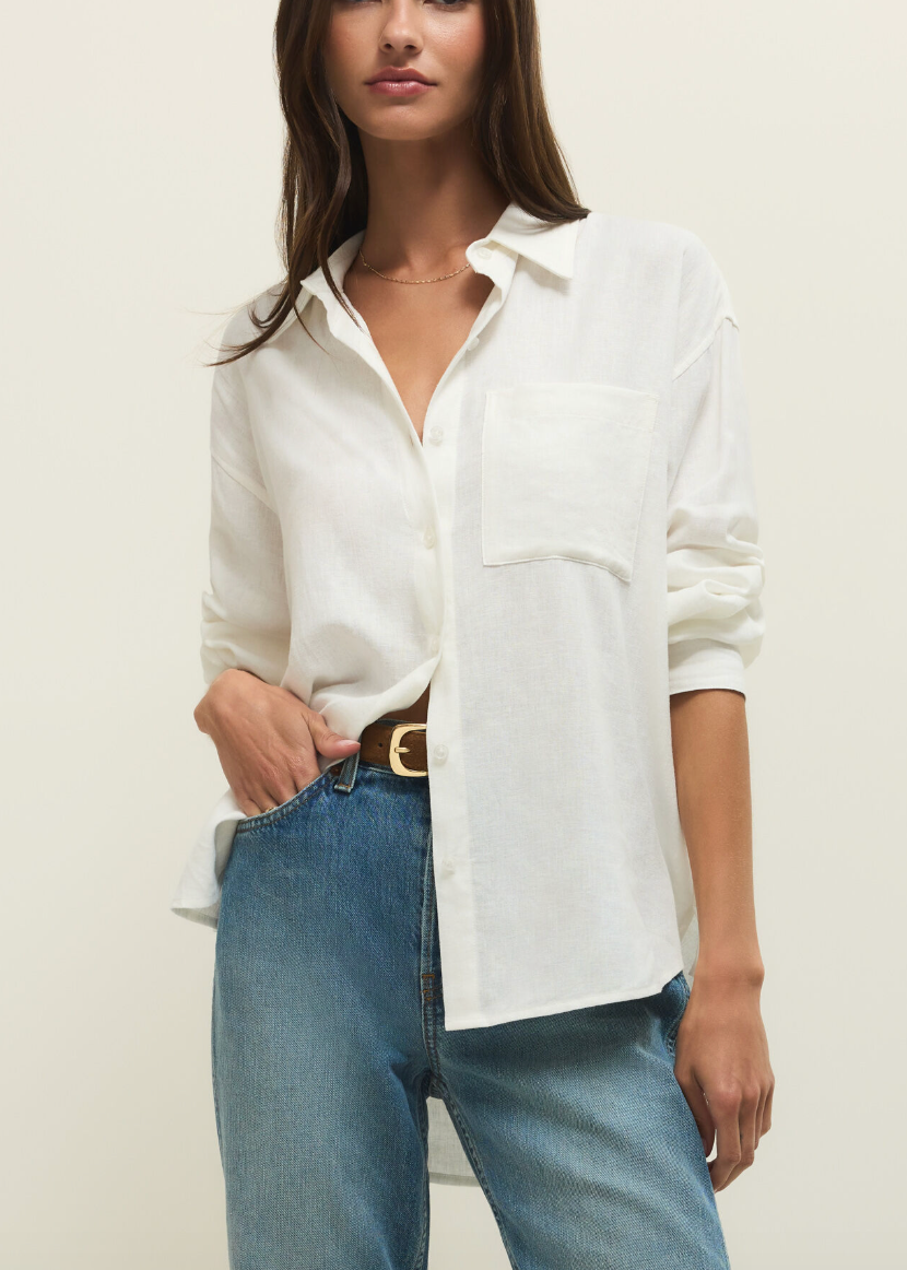Alfie Button Up Top - White