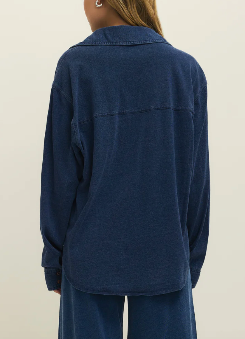 Reese Jersey Denim Button Up - Indigo
