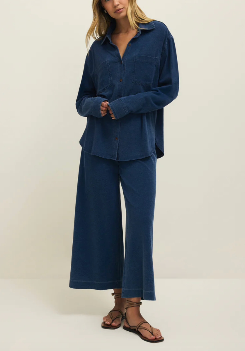 Reese Jersey Denim Button Up - Indigo