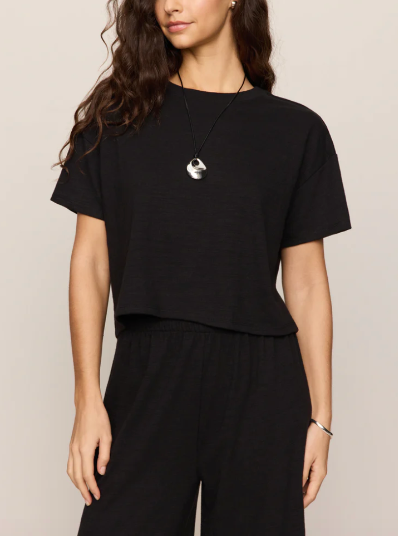 Sway Textured Cropped Tee - Black