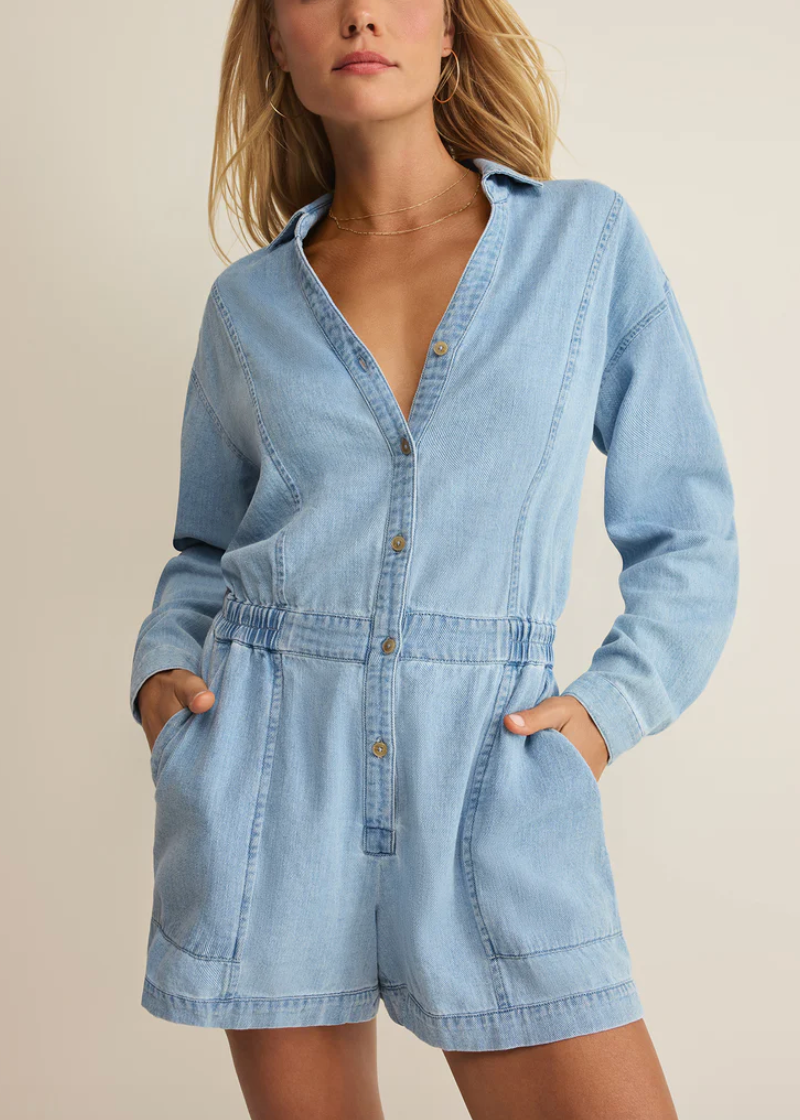 Sully Twill Romper - Lake Blue