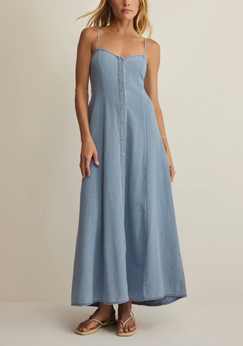 Angel Eyes Twill Midi Dress - Lake Blue